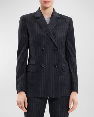 Slim Double-Breasted Suiting Flannel Blazer