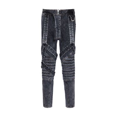 Slim-fit cotton jeans with straps