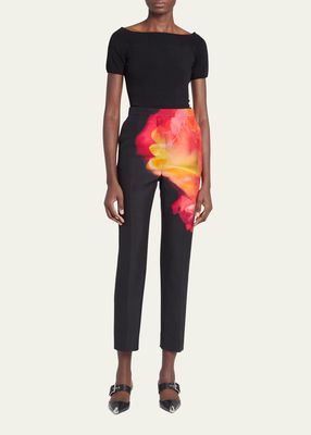 Slim-Fit Trousers with Abstract Floral Detail