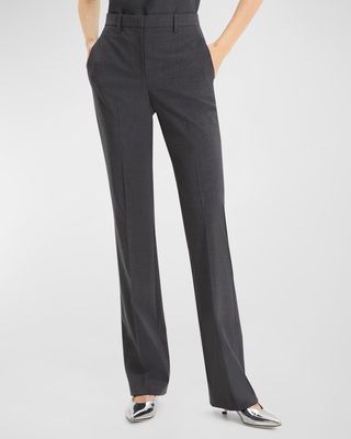 Slim Full-Length Stretch Wool Trousers