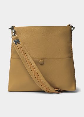 Slim Leather Messenger Bag w/ Zip Pouch