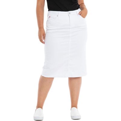 SLINK Jeans Denim Midi Skirt in White 