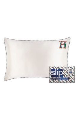 slip Embroidered Pure Silk Queen Pillowcase in H