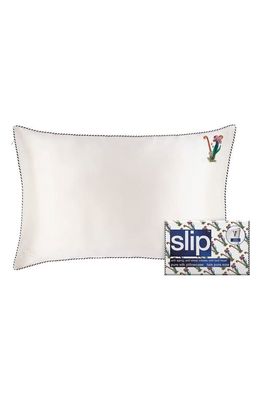 slip Embroidered Pure Silk Queen Pillowcase in V