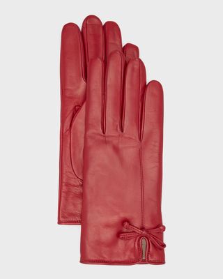 Slit Bow Nappa Leather Gloves