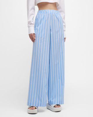 Slit-Cuff Striped Cotton Pants