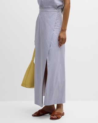 Slit-Hem Striped Cotton Maxi Skirt