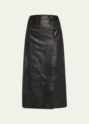 Slit Tailored Leather Midi Skirt