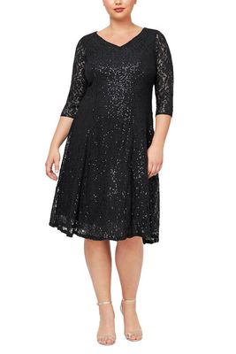 SLNY Lace Fit & Flare Dress in Black