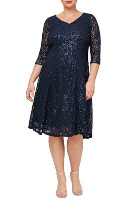 SLNY Lace Fit & Flare Dress in Navy 