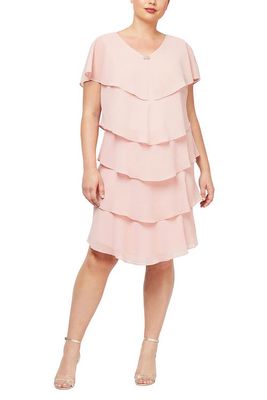 SLNY Pebble Georgette Tiered Dress in Faded Rose