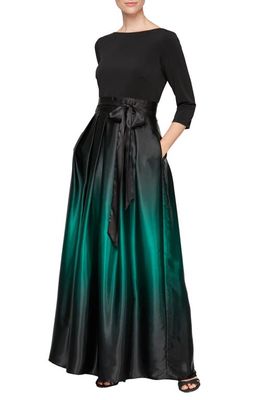 SLNY SL FASHIONS 3/4 Length Sleeve Ombre Dress in Black/Green