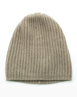 Slouchy Ribbed Cashmere Beanie