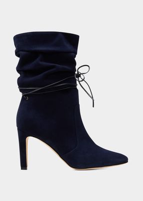 Slouchy Suede Ankle-Tie Boots