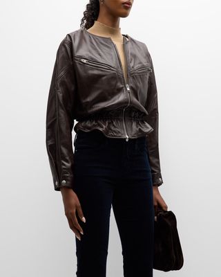 Slouchy Zip-Front Leather Jacket