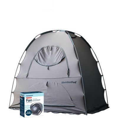 SlumberPod Blackout Sleep Tent & Portable Fan Set in Gray 