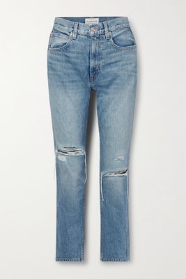 SLVRLAKE - Virginia Distressed High-rise Slim-leg Organic Jeans - Blue