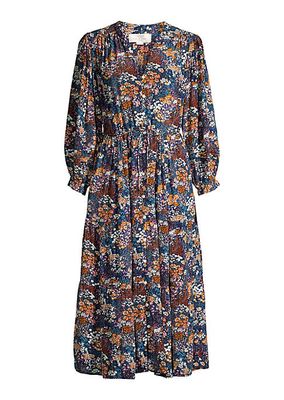 Slyvie Silk-Blend Floral Midi-Dress