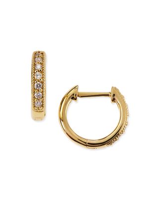 Small 18K Gold Hoop Earrings with Diamonds, 11mm