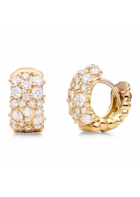 Small 18k Yellow Gold Diamond Snap-Hoop Earrings
