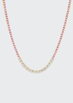 Small 4-Prong Pink Sapphire Tennis Necklace with Diamond Accents in Yellow Gold