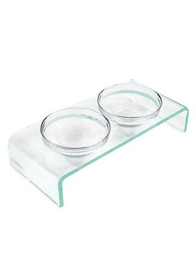 Small Acrylic Glass-Effect Double Bowl Pet Feeder
