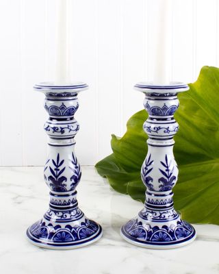 Small Chinoiserie Candle Sticks, Set of 2