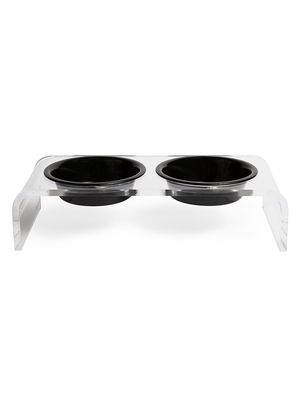 Small Clear Double Bowl Pet Feeder - Black - Black