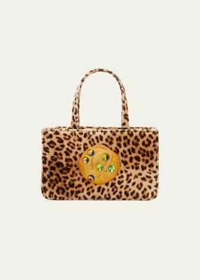 Small Cookie Leopard Velvet Top-Handle Bag