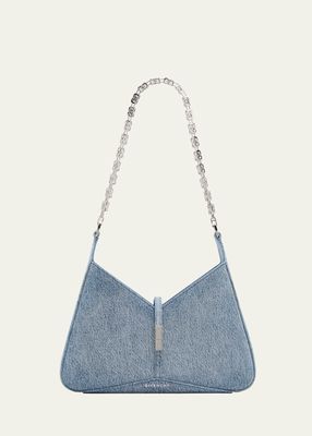 Small Cutout Shoulder Bag in Denim with Chain