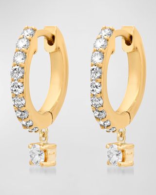 Small Diamond Huggie Earrings with Prong Set Drop