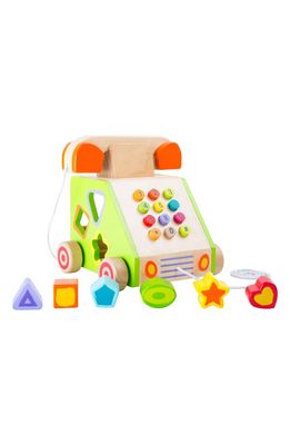 SMALL FOOT Wood Telephone Shape Sorter Pull Along Toy in Multi