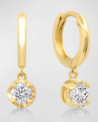 Small Huggie Earrings with Diamond Drop