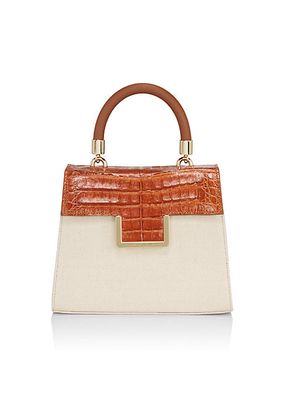 Small Michelle Crocodile & Linen Top Handle Bag
