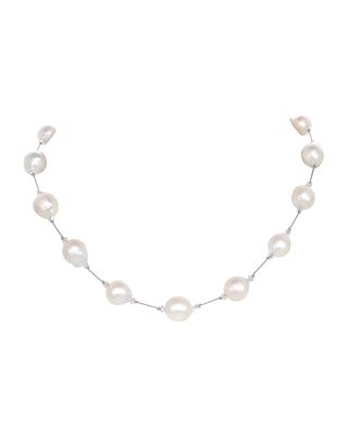 Small Multicolor Baroque Pearl Necklace with Crystal, Sterling Silver Clasp