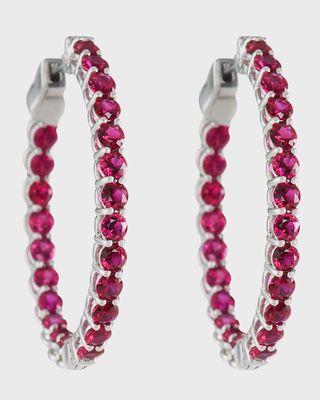 Small Ruby Hoop Earrings in 18K White Gold