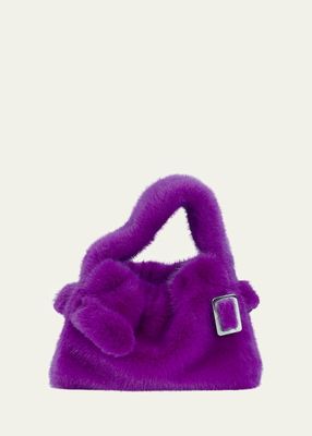 Small Scrunchy Faux Fur Top-Handle Bag