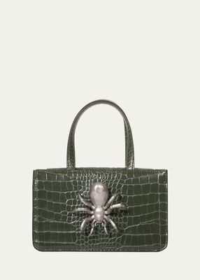 Small Spider Croc-Embossed Top-Handle Bag