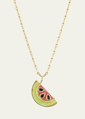 Small Watermelon Pendant Necklace with Black Diamonds