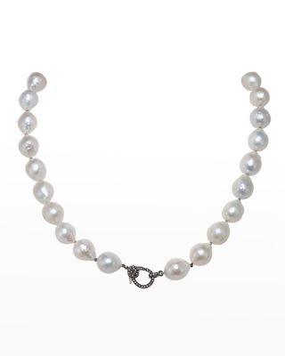 Small White Baroque Pearl Necklace with Diamond Clasp, 10-12mm, 18"L