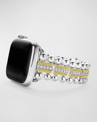 Smart Caviar Two-Tone Sterling Silver and 18k Gold Diamond 38mm Apple Watch Bracelet, Size 7