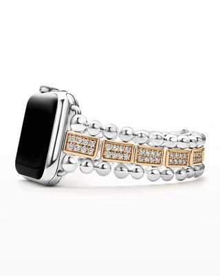 Smart Caviar Two-Tone Sterling Silver and 18k Rose Gold Full Diamond Apple Watch Bracelet, 38-44mm