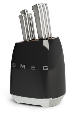 smeg Stainless Steel 6-Piece Knife Block Set in Black