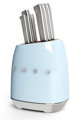 smeg Stainless Steel 6-Piece Knife Block Set in Pastel Blue