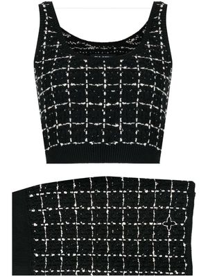 SMFK knitted tweed two-piece top and skirt set - Black