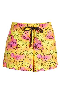 Smiley® x André Vilebrequin Recycled Nylon Swim Shorts in 105-Orange/Yellow/Pink