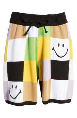 Smiley® x JOSHUAS Unisex Smile Patchwork Knit Cotton Shorts in Multi