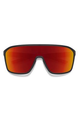 Smith Boomtown 135mm ChromaPop™ Polarized Shield Sunglasses in Matte Black /Red Mirror