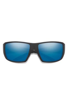 Smith Guides 62mm ChromaPop™ Polarized Oversize Wraparound Sunglasses in Matte Black /Blue Mirror