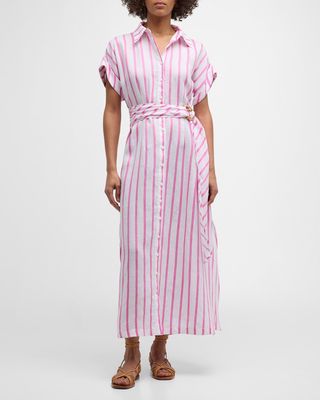 Smithy Belted Striped Linen Maxi Shirtdress